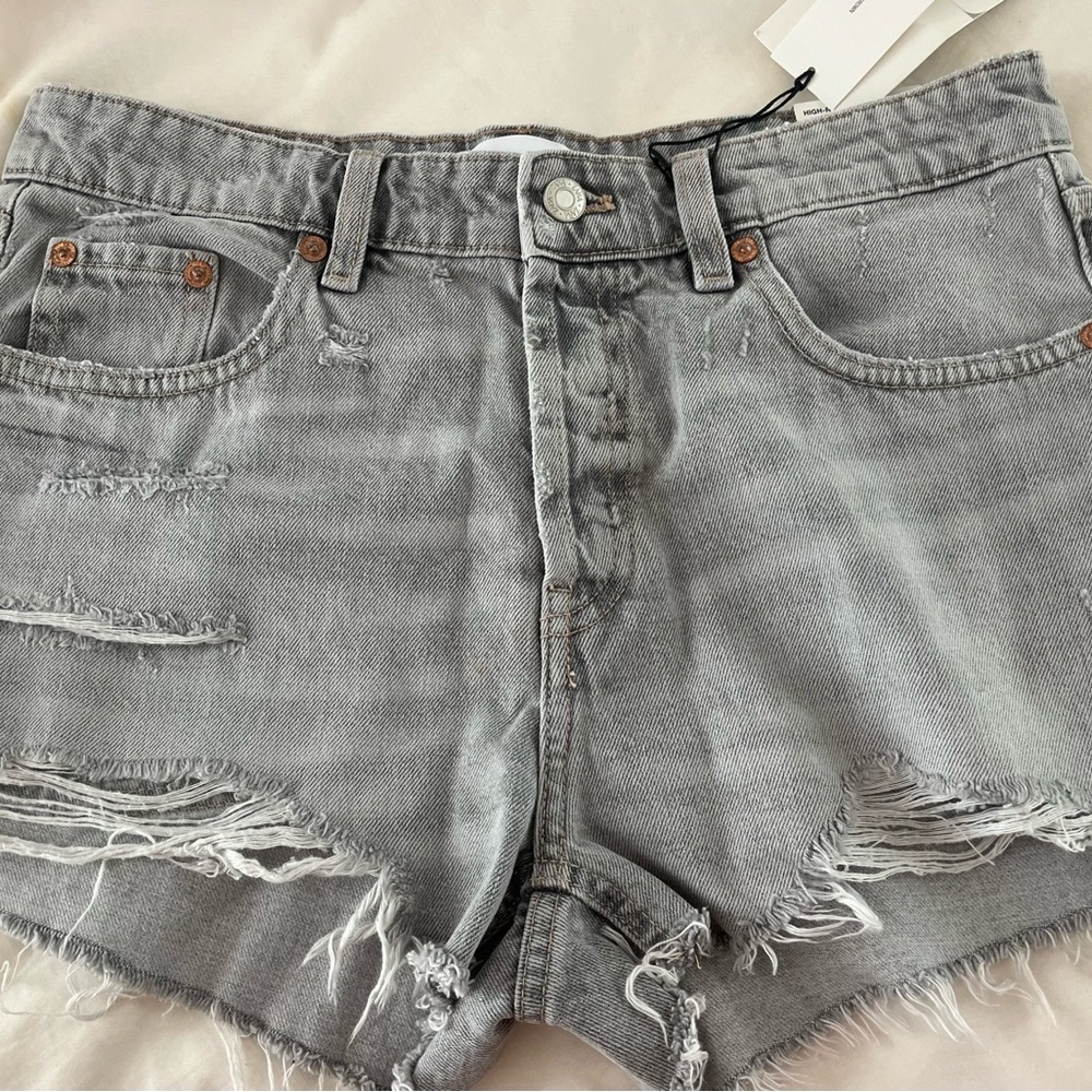 Zara Gray Distressed Denim Shorts